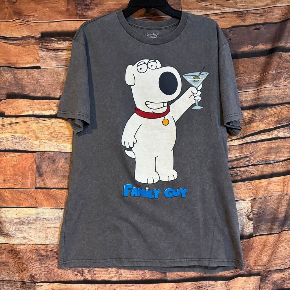 Family Guy T-Shirt Men's Large Charcoal Grey Brian Griffin Martini Cotton Blend